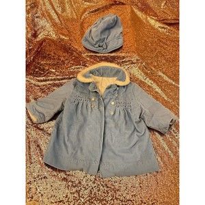 Vintage Handmade Corduroy Blue Coat With Hat Unsized See Measurements